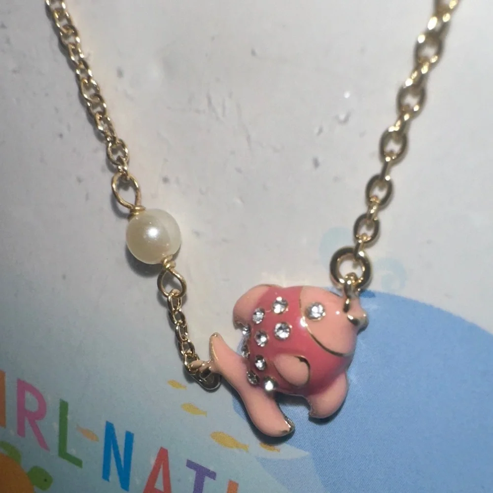 Pink Fish Bling Necklace with little pearl